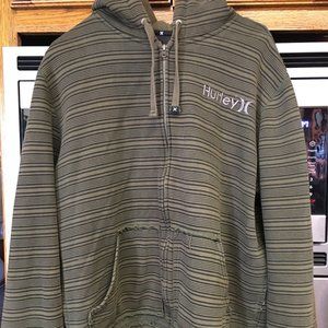 Hurley Mens Lg Distressed Olive Zip-front Hoodie